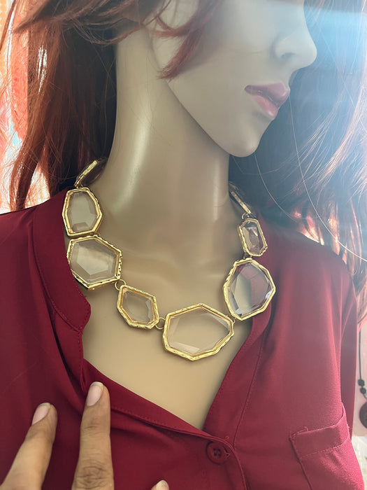 Chunky gold necklace, clear big Link big necklace , gold statement necklace, oversized , gold large necklace 212