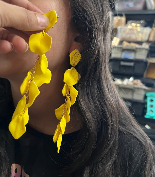 Yellow earrings , yellow flower earrings , yellow petal earrings , acrylic yellow earrings , yellow rose petal earring