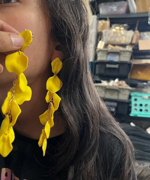 Yellow earrings , yellow flower earrings , yellow petal earrings , acrylic yellow earrings , yellow rose petal earring