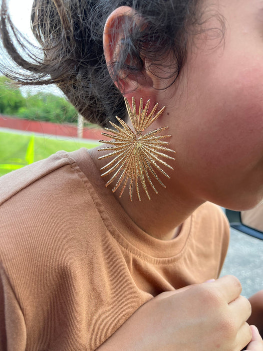 Big gold earrings , large gold earrings , huge gold stud earring , gold statement earrings , chunky gold sunburst earrings gold pierced