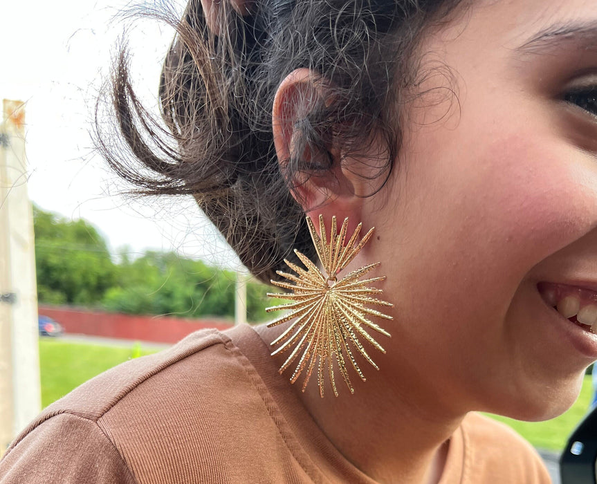 Big gold earrings , large gold earrings , huge gold stud earring , gold statement earrings , chunky gold sunburst earrings gold pierced