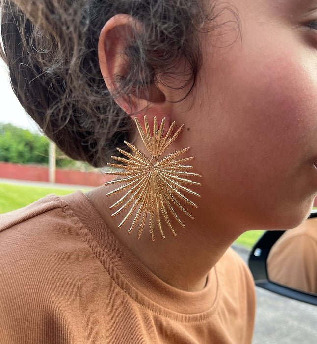 Big gold earrings , large gold earrings , huge gold stud earring , gold statement earrings , chunky gold sunburst earrings gold pierced