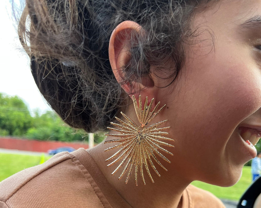 Big gold earrings , large gold earrings , huge gold stud earring , gold statement earrings , chunky gold sunburst earrings gold pierced