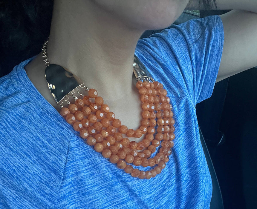 Large bead necklace , big plastic burnt orange necklace , statement necklace , chunky bead necklace , sienna bead caramel necklace , fat