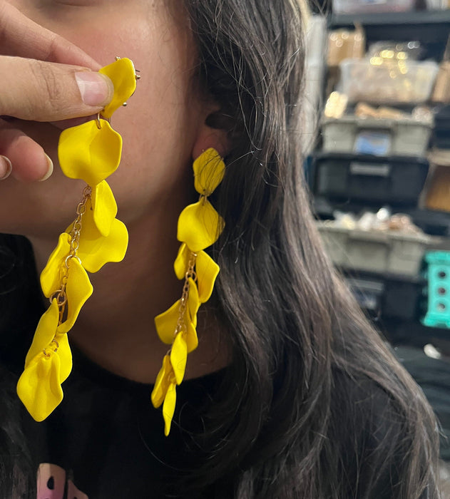 Yellow earrings , yellow flower earrings , yellow petal earrings , acrylic yellow earrings , yellow rose petal earring