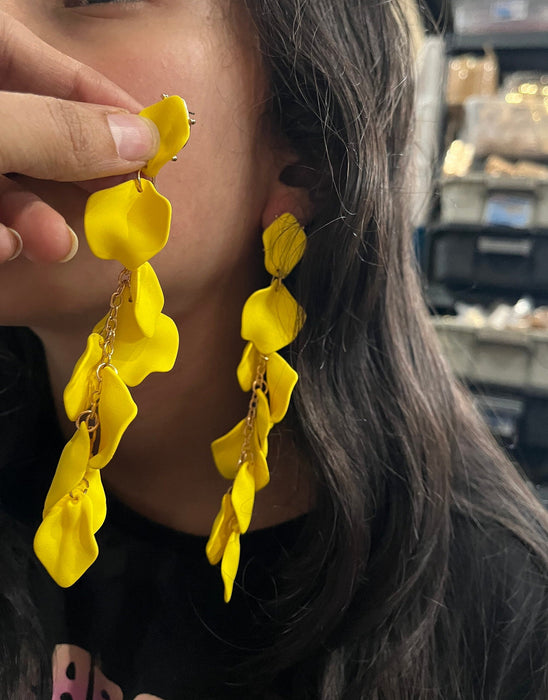 Yellow earrings , yellow flower earrings , yellow petal earrings , acrylic yellow earrings , yellow rose petal earring