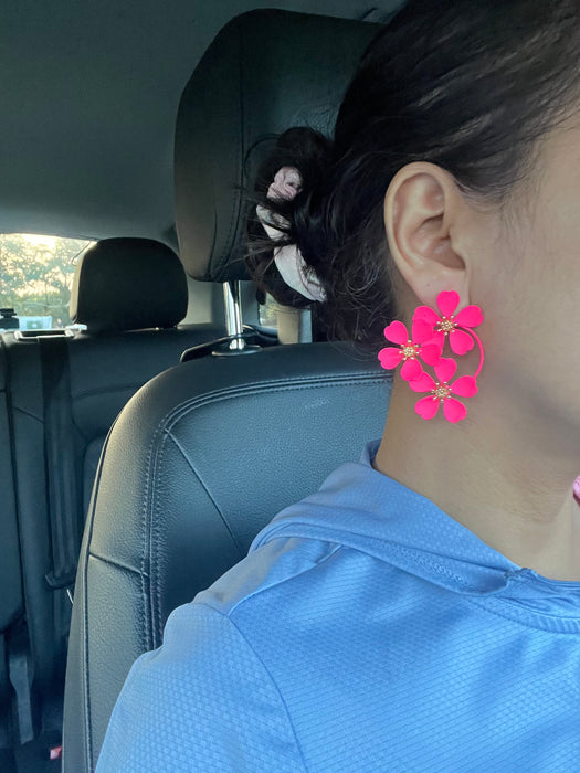 Hot pink earrings , pink neon earrings , neon pink earrings , hot pink flower earrings , chunky pink earrings ,pink flower statement