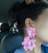 Light pink earring , long light pink rose earrings , big large baby pink earring , pink floral earrings , pink flower earrings , gold tone