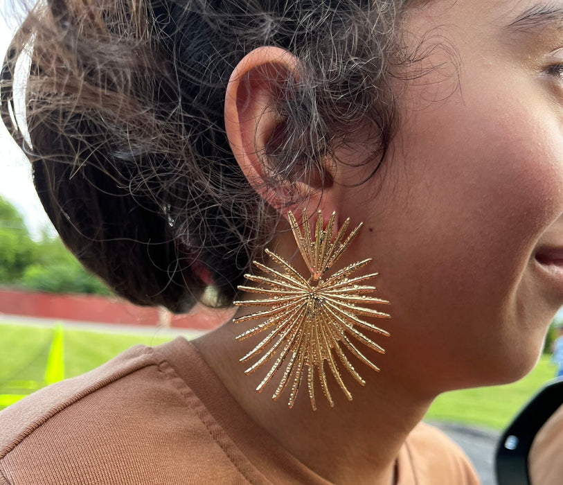 Big gold earrings , large gold earrings , huge gold stud earring , gold statement earrings , chunky gold sunburst earrings gold pierced