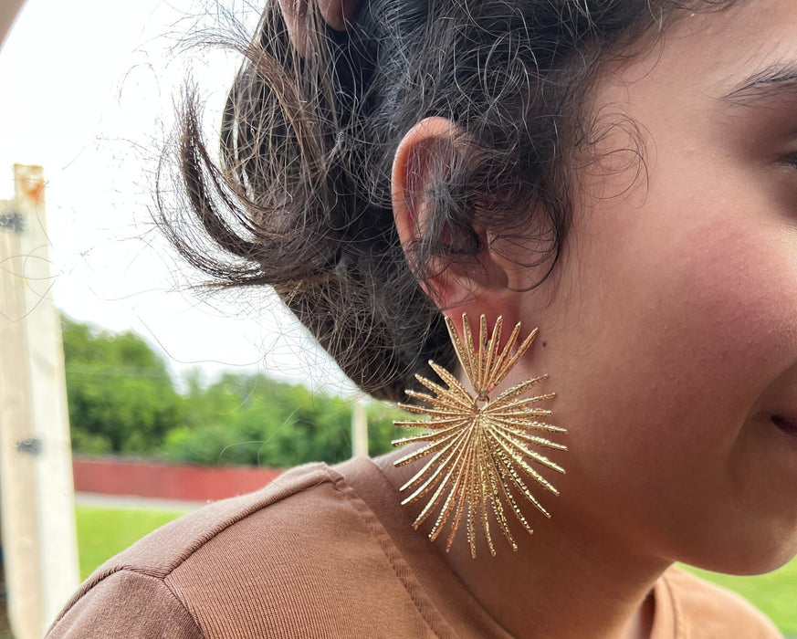 Big gold earrings , large gold earrings , huge gold stud earring , gold statement earrings , chunky gold sunburst earrings gold pierced