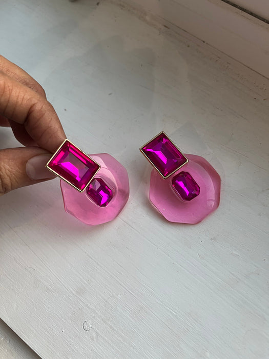 Fuchsia acrylic earrings , Big pink clear transparent acrylic earring , fuchsia earrings , chunky pink earrings , statement earrings