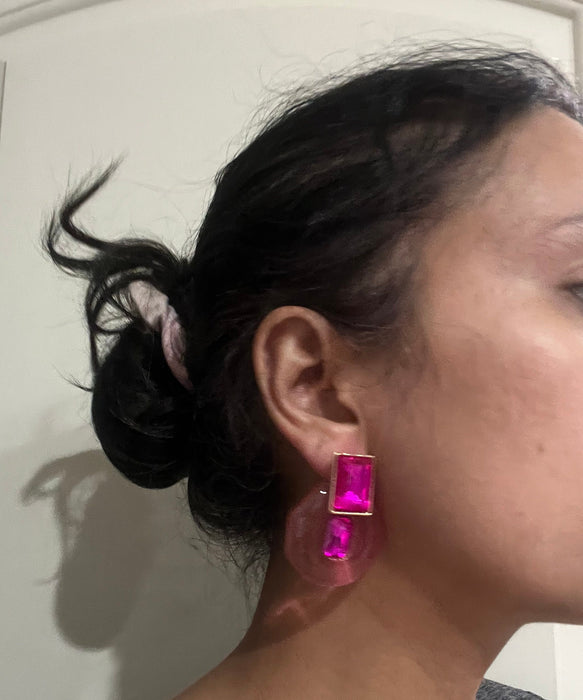 Fuchsia acrylic earrings , Big pink clear transparent acrylic earring , fuchsia earrings , chunky pink earrings , statement earrings