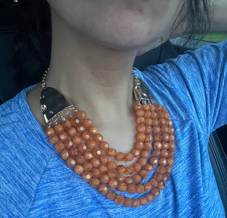 Large bead necklace , big plastic burnt orange necklace , statement necklace , chunky bead necklace , sienna bead caramel necklace , fat