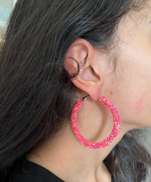 Pink hoops , bright pink glitter hoop earrings multicolor , large pink iridescent hoops , big hoop earrings