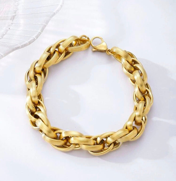 Gold statement bracelet , chunky gold link chain bracelet wide gold cuff large bold metal boho chunky womens