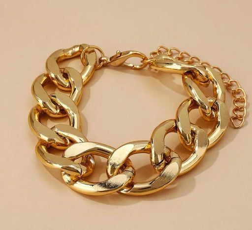 Gold statement bracelet , chunky gold link curb chain bracelet wide gold cuff large bold metal chunky womens