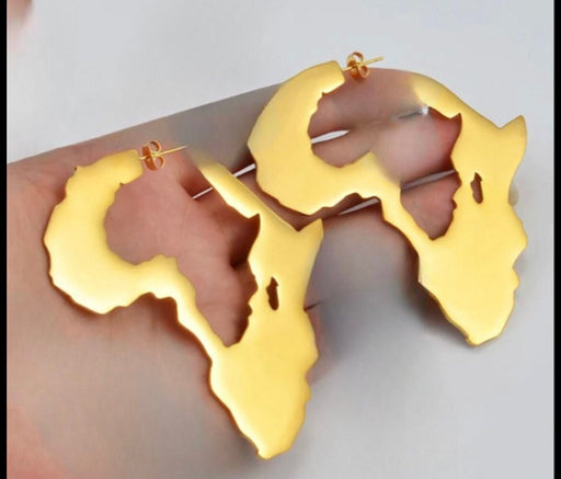 Large gold Africa earrings , huge gold hoops , big gold hoop earrings , chunky Africa map gold hoop earrings