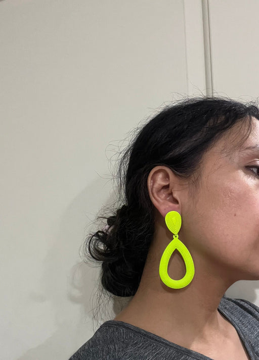 Light Green earrings , Lime green neon green earrings , green chunky earrings , teardrop metal