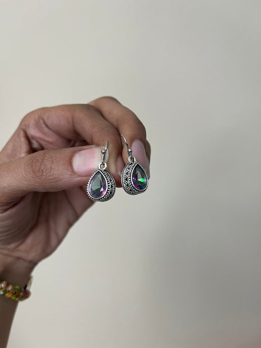 green crystal earrings ,long Vitrail Green silver earrings , green purple crystal earrings, rhinestone earrings sparkling small teardrop