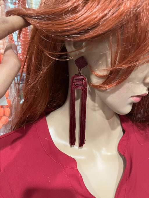 Maroon fringe earrings , big burgundy earrings , long burgundy earrings , large tassel maroon party earrings , red dressy earring