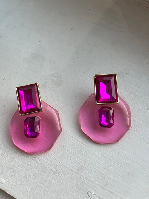 Fuchsia acrylic earrings , Big pink clear transparent acrylic earring , fuchsia earrings , chunky pink earrings , statement earrings