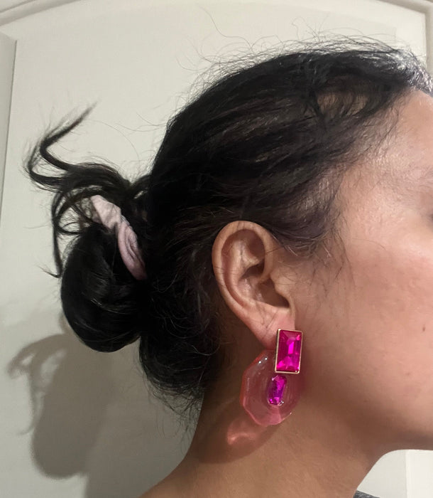 Fuchsia acrylic earrings , Big pink clear transparent acrylic earring , fuchsia earrings , chunky pink earrings , statement earrings