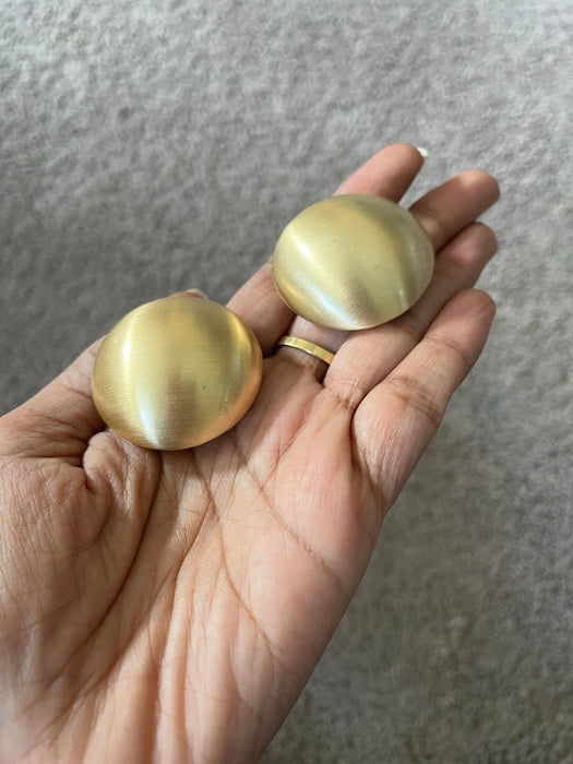 Large gold studs earrings , gold studs large , huge gold stud earring , round gold earrings , chunky gold studs brushed metal