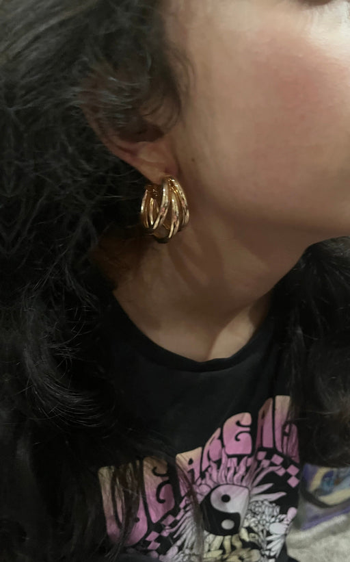 Chunky gold hoops , vintage style layered gold earring , chunky gold earring , geometric gold earring ,