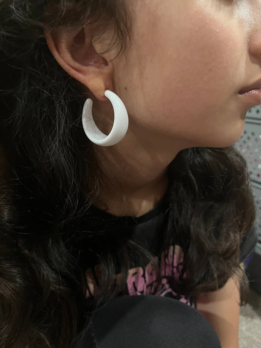 White acrylic hoop earrings , big white hoops chunky earrings , Snow White gold earrings , lightweight , long white earrings retro