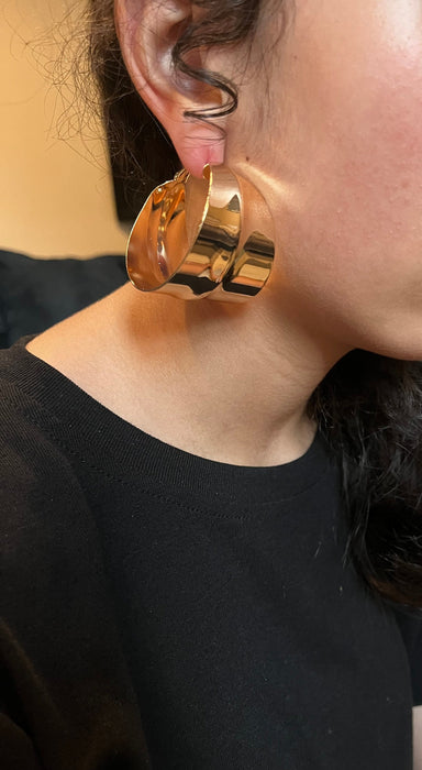 Large gold hoop earrings , huge gold hoops ,fat big gold hoop earrings , chunky round circle gold hoop earrings