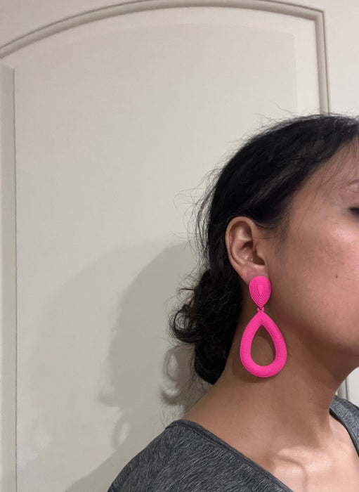 Hot pink earrings big , large fuchsia earrings , big pink statement earrings chunky teardrop bold bright