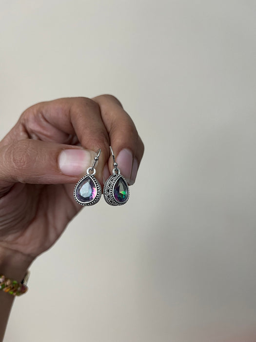 green crystal earrings ,long Vitrail Green silver earrings , green purple crystal earrings, rhinestone earrings sparkling small teardrop