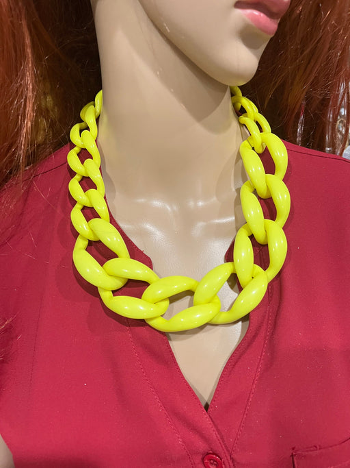 Big acrylic chain necklace , neon yellow acrylic chain necklace , chunky acrylic necklace , big acrylic link chain fat