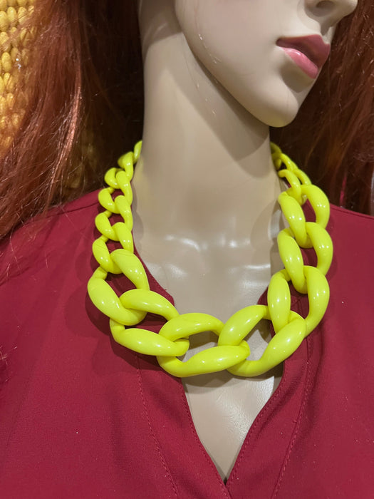 Big acrylic chain necklace , neon yellow acrylic chain necklace , chunky acrylic necklace , big acrylic link chain fat