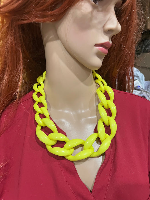 Big acrylic chain necklace , neon yellow acrylic chain necklace , chunky acrylic necklace , big acrylic link chain fat