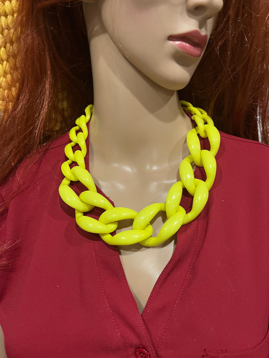 Big acrylic chain necklace , neon yellow acrylic chain necklace , chunky acrylic necklace , big acrylic link chain fat