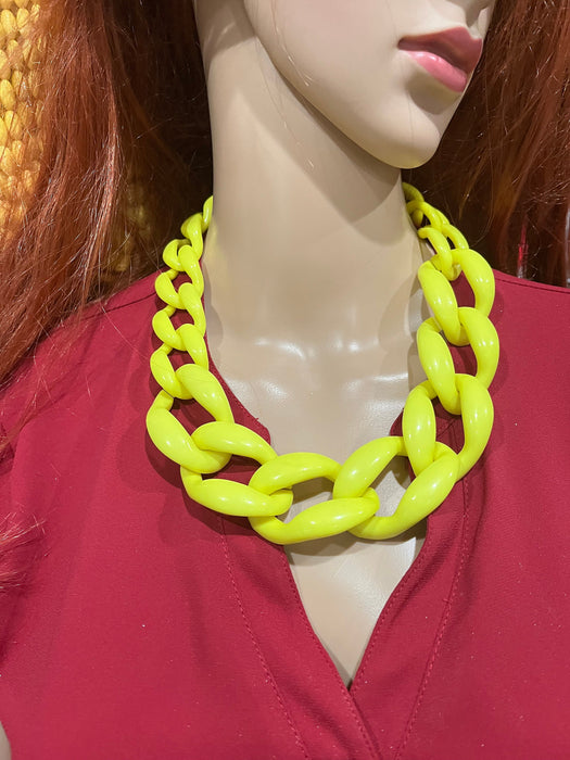 Big acrylic chain necklace , neon yellow acrylic chain necklace , chunky acrylic necklace , big acrylic link chain fat