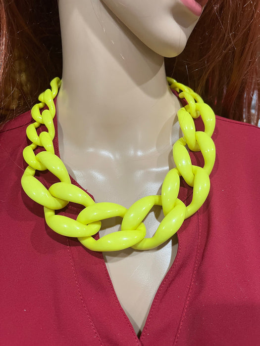 Big acrylic chain necklace , neon yellow acrylic chain necklace , chunky acrylic necklace , big acrylic link chain fat