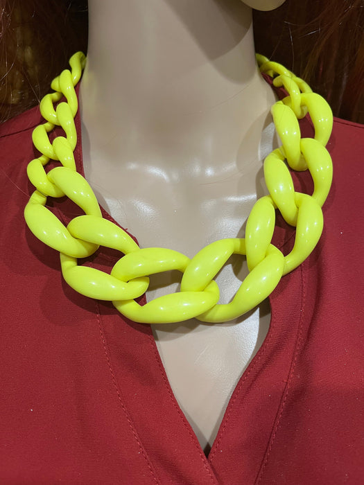 Big acrylic chain necklace , neon yellow acrylic chain necklace , chunky acrylic necklace , big acrylic link chain fat