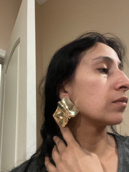 Big gold statement earrings ,abstract gold studs large , huge gold stud earring , abstract gold earrings , chunky gold studs bold