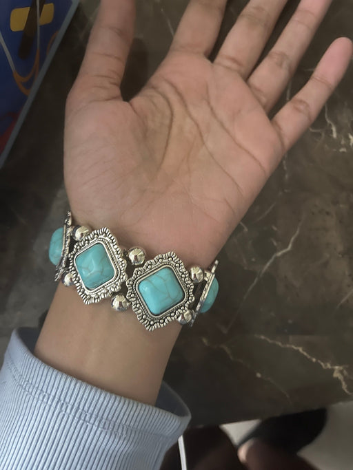 Chunky bracelet, Vintage style bracelet , statement bracelet ,turquoise blue silver bracelet , boho bracelet