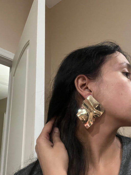 Big gold statement earrings ,abstract gold studs large , huge gold stud earring , abstract gold earrings , chunky gold studs bold