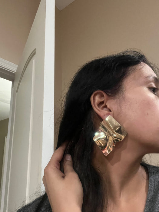 Big gold statement earrings ,abstract gold studs large , huge gold stud earring , abstract gold earrings , chunky gold studs bold