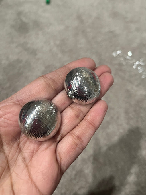 Big Silver stud earrings clip ons , silver dome statement bold studs large , silver round metal , chunky mirror metal shiny stud earrings