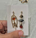 Chunky gold earrings , large gold chandelier earrings irregular mismatched , vintage style ,orange gray gold earrings long , statement