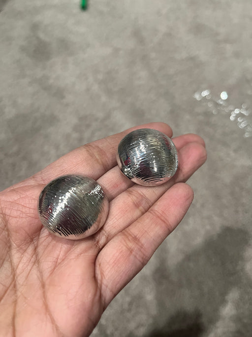 Big Silver stud earrings clip ons , silver dome statement bold studs large , silver round metal , chunky mirror metal shiny stud earrings