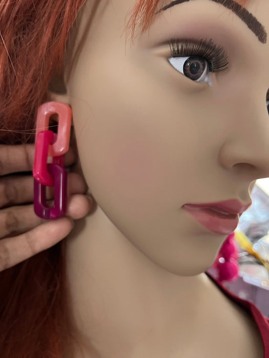 pink acrylic earrings , Big pink chain earring , fuchsia earrings , fuchsia acrylic chain earrings , chunky pink earrings , statement