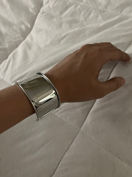 Large wide silver cuff bracelet big costume bracelet bangle silver wavy chunky bold statement bracelet shiny