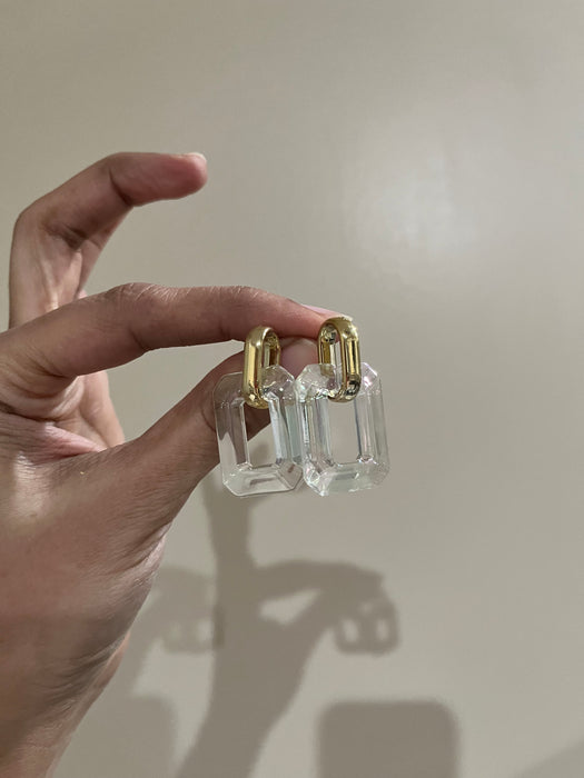Chunky Clear Acrylic earrings , long clear white earrings , ice cube earrings , acrylic earrings , white earrings ,