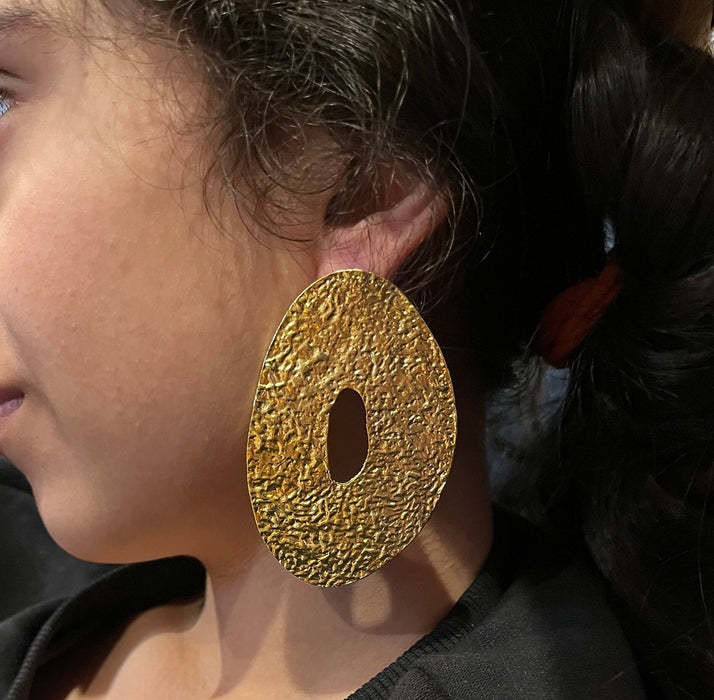 Big heavy gold statement earrings , gold studs large , huge gold stud earring , abstract gold earrings , chunky gold studs bold